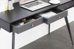Modern Mid Century Desk 47" | Computer Desk with 3 Drawers, Black Wood Board with Oak Grain (Black Oak + Dark Grey),for Home Office