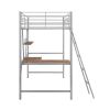 Metal Loft Bed with L-shaped Desk and Shelf, Silver(New)