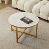Sintered stone sofa side table Gold metal frame with carrara white color top-32"