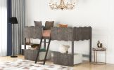 Twin Size Rustic Loft Bed with Two Drawers,Gray