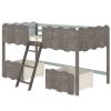Twin Size Rustic Loft Bed with Two Drawers,Gray