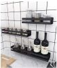Spice Rack Organizer Stainless Steel Storage Shelf for Kitchen & Bathroom, Self-adhesive Wall Mounted Seasoning Shelf, Easy to Assemble