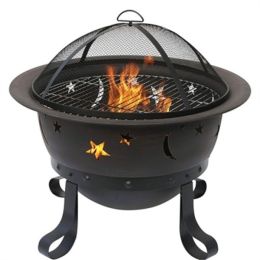 Mr. Bar-B-Q Oil Rubbed Bronze Wood Burning Outdoor Firebowl with Stars and Moons