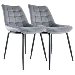 Elama 2 Piece Velvet Tufted Chair in Gray with Black Metal Legs