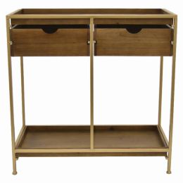 Plutus Brands Storage Unit 2 Drawers + 1 Shelf Gold Metal Frame, Wood Drawers + Shelves (Pack of 1)