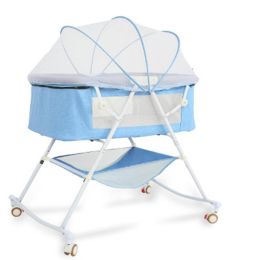 Crib newborn multifunctional comfort baby baby portable baby shaker foldable European cradle bed Homejoy (Color: White blue)
