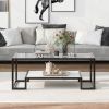 Modern, Minimalist Design Living Room Coffee Table, Metal with Stained White Tempered Glass, 2-Tier Sofa Cocktail Tables
