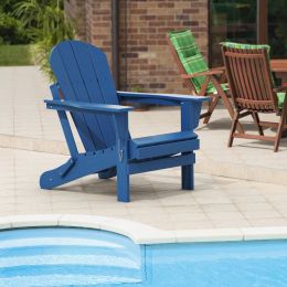 Folding Adirondack Chair, Fire Pit Chair,Patio Outdoor Chairs All-Weather Proof HDPE Resin for BBQ Beach Deck Garden Lawn Backyard-Navy Blue (Color: Navy blue)