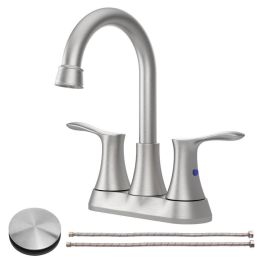 Modern Bathroom Vanity 4" 2-Handle Centerset Basin Faucet (Color: Brushed Nickel, Type: Basin Faucet)