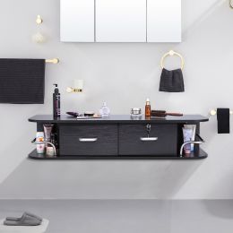 Wall Mounted Barber Station, Beauty Table with Locking Drawer, Beauty Spa Salon Styling Equipment, XH (Color: Black)