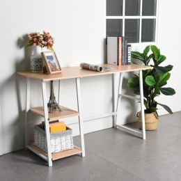 Computer Desk With 2 Tier Shelves (Color: Beige)