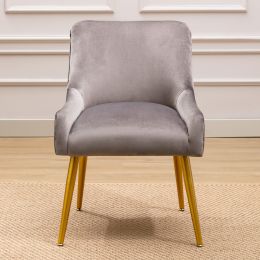 Modern Velvet Wide Accent Chair Side Chair with Swoop Arm Metal Legs for Club Bedroom Living Room Meeting Room Office Study, RoseWood (Color: Grey)