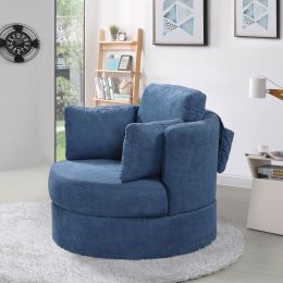 New Swivel Accent Barrel Modern Sofa Lounge Club Round Chair Linen Fabric for Living Room Hotel with 3 Pillows and storage (Color: Blue)