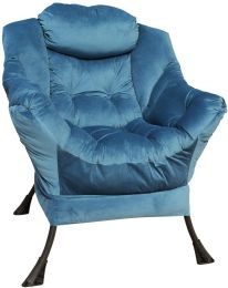 Accent Chair Lazy Reclining Armchair with Removable Metal Legs and High-Density Foam, Comfy Upholstered Single Sofa Chair for Living Room (Color: Blue)