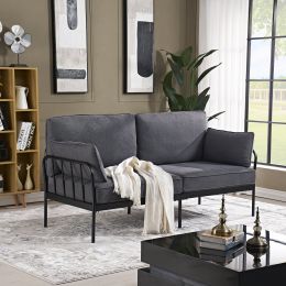 American Rustic Style Living Room Metal Frame with Cushions Comfortable Sofa Couch (Color: Grey)