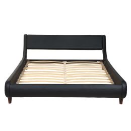 Modern Upholstered Bed Frame with Adjustable Headboard, Unique Faux Leather Platform Bed with Wood Slat Support (size: FULL SIZE)