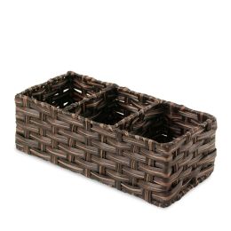 3-Section Rectangle Wicker Basket | Faux Rattan Over The Toilet Paper Storage For Bathroom, Kitchen And Home Decoration (Color: Black)