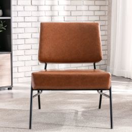 Wire Metal Frame Slipper Chair, Armless Accent Chair Lounge Chair for Living Room, Bedroom, Home Office (Color: Brown PU)