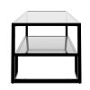 Modern, Minimalist Design Living Room Coffee Table, Metal with Stained White Tempered Glass, 2-Tier Sofa Cocktail Tables