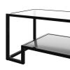 Modern, Minimalist Design Living Room Coffee Table, Metal with Stained White Tempered Glass, 2-Tier Sofa Cocktail Tables