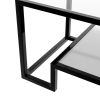 Modern, Minimalist Design Living Room Coffee Table, Metal with Stained White Tempered Glass, 2-Tier Sofa Cocktail Tables
