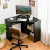 Corner Computer Desk Triangle Writing Workstation with Storage Shelf