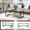 Modern, Minimalist Design Living Room Coffee Table, Metal with Stained White Tempered Glass, 2-Tier Sofa Cocktail Tables