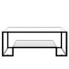 Modern, Minimalist Design Living Room Coffee Table, Metal with Stained White Tempered Glass, 2-Tier Sofa Cocktail Tables