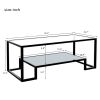 Modern, Minimalist Design Living Room Coffee Table, Metal with Stained White Tempered Glass, 2-Tier Sofa Cocktail Tables