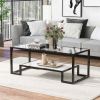Modern, Minimalist Design Living Room Coffee Table, Metal with Stained White Tempered Glass, 2-Tier Sofa Cocktail Tables