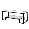 Modern, Minimalist Design Living Room Coffee Table, Metal with Stained White Tempered Glass, 2-Tier Sofa Cocktail Tables